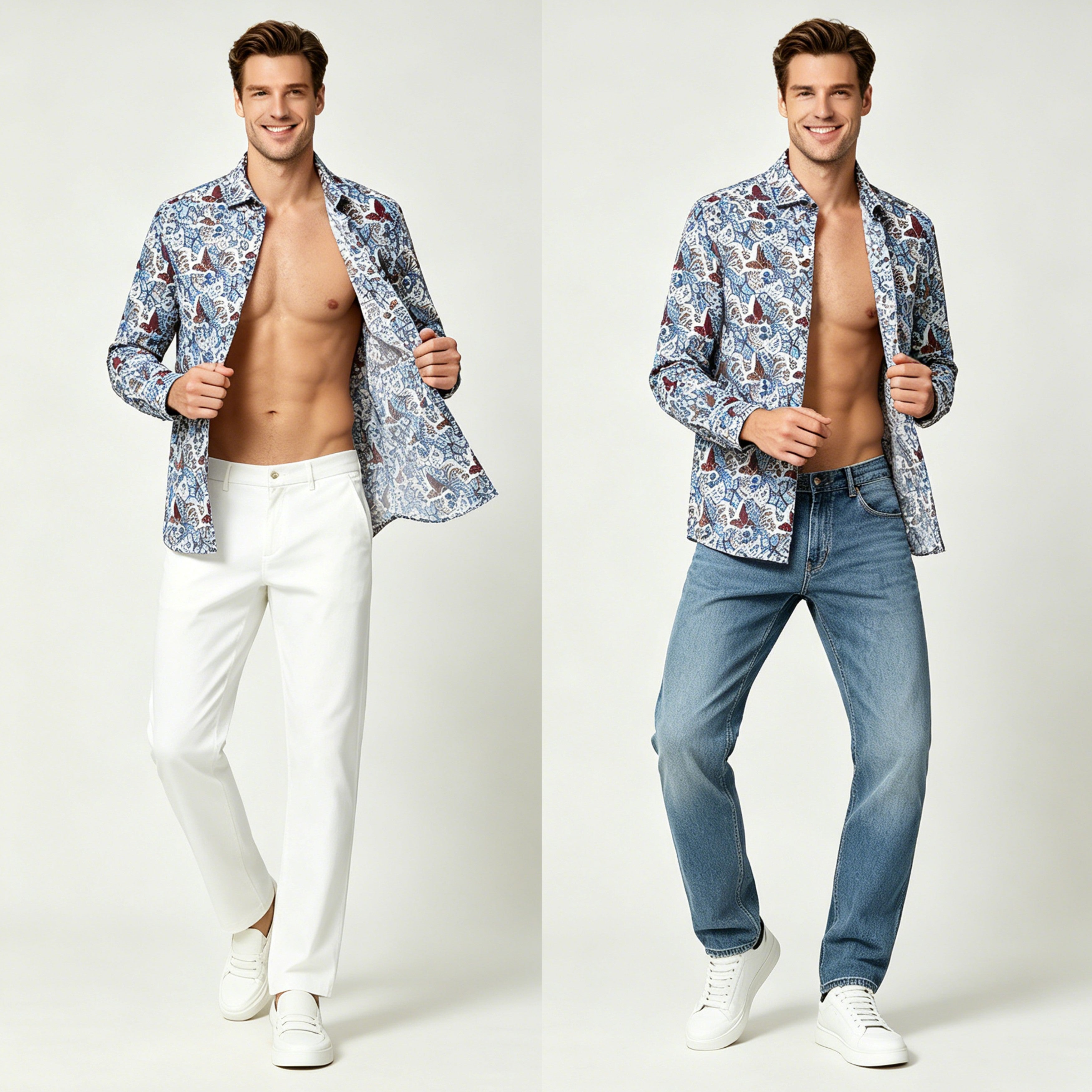STFDESQ8058 Lengtang Printed Resort Style Shortsleeves Shirts