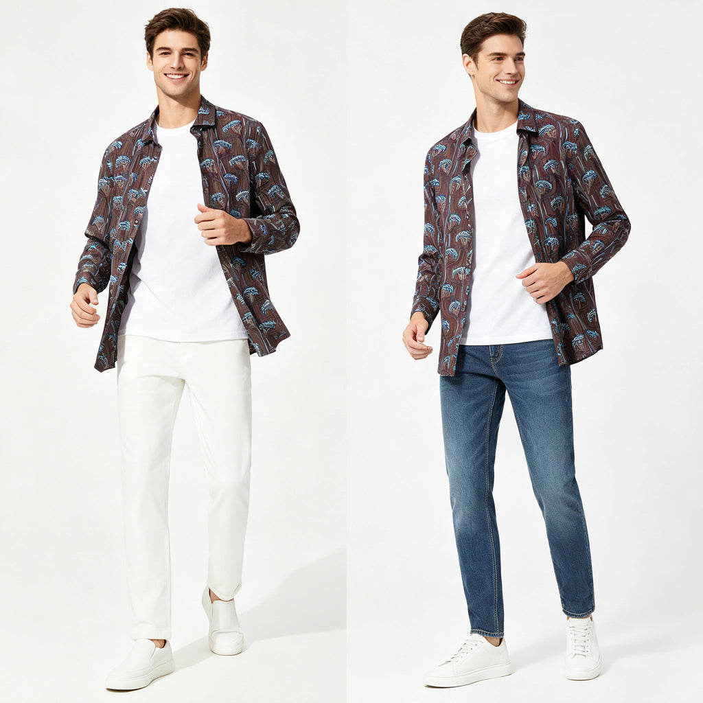 STFDESQ8059 Lengtang Printed Resort Style Shortsleeves Shirts