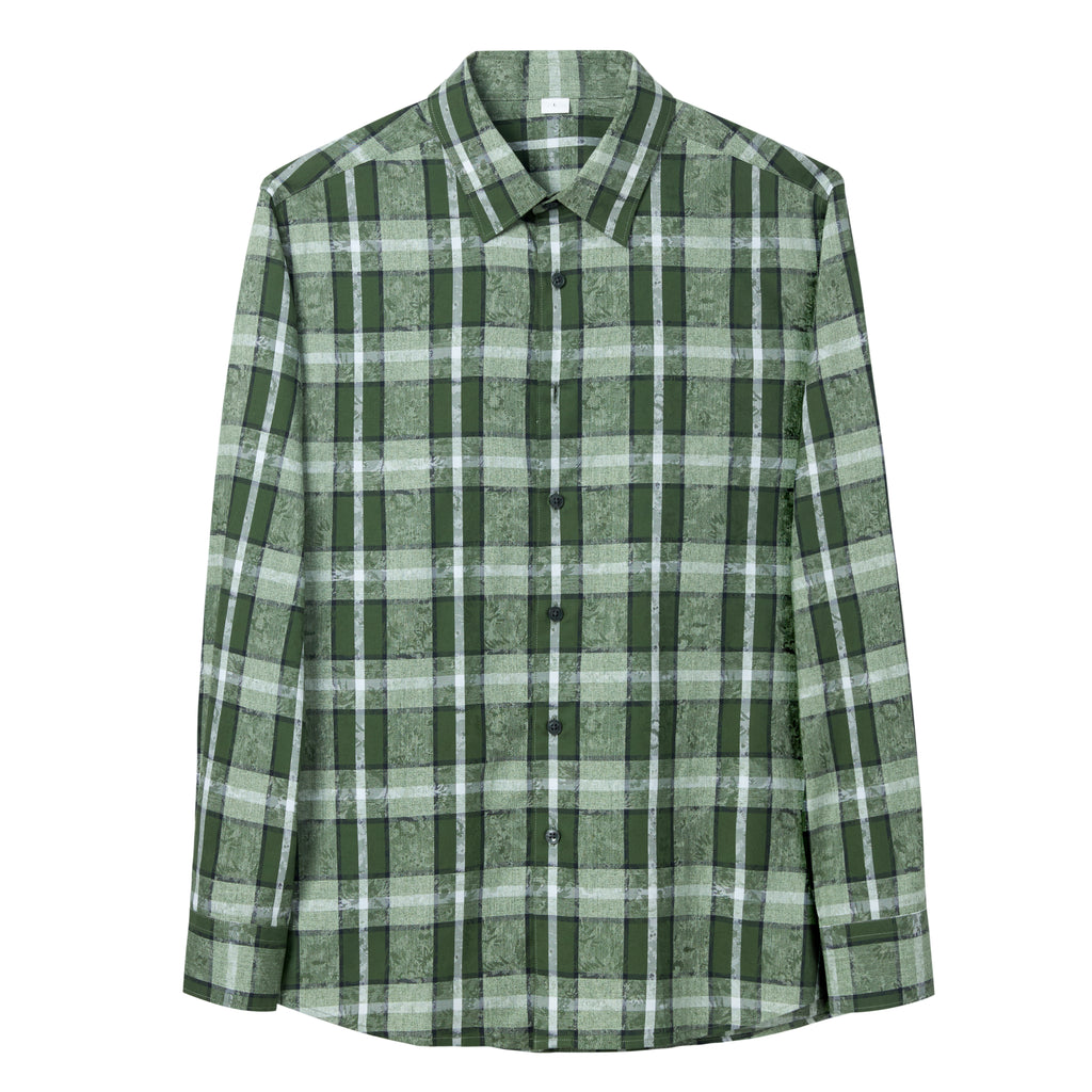 LETANG Premium Men's 100%Cotton Yarn-Dyed Jacquard Plaid Shirt