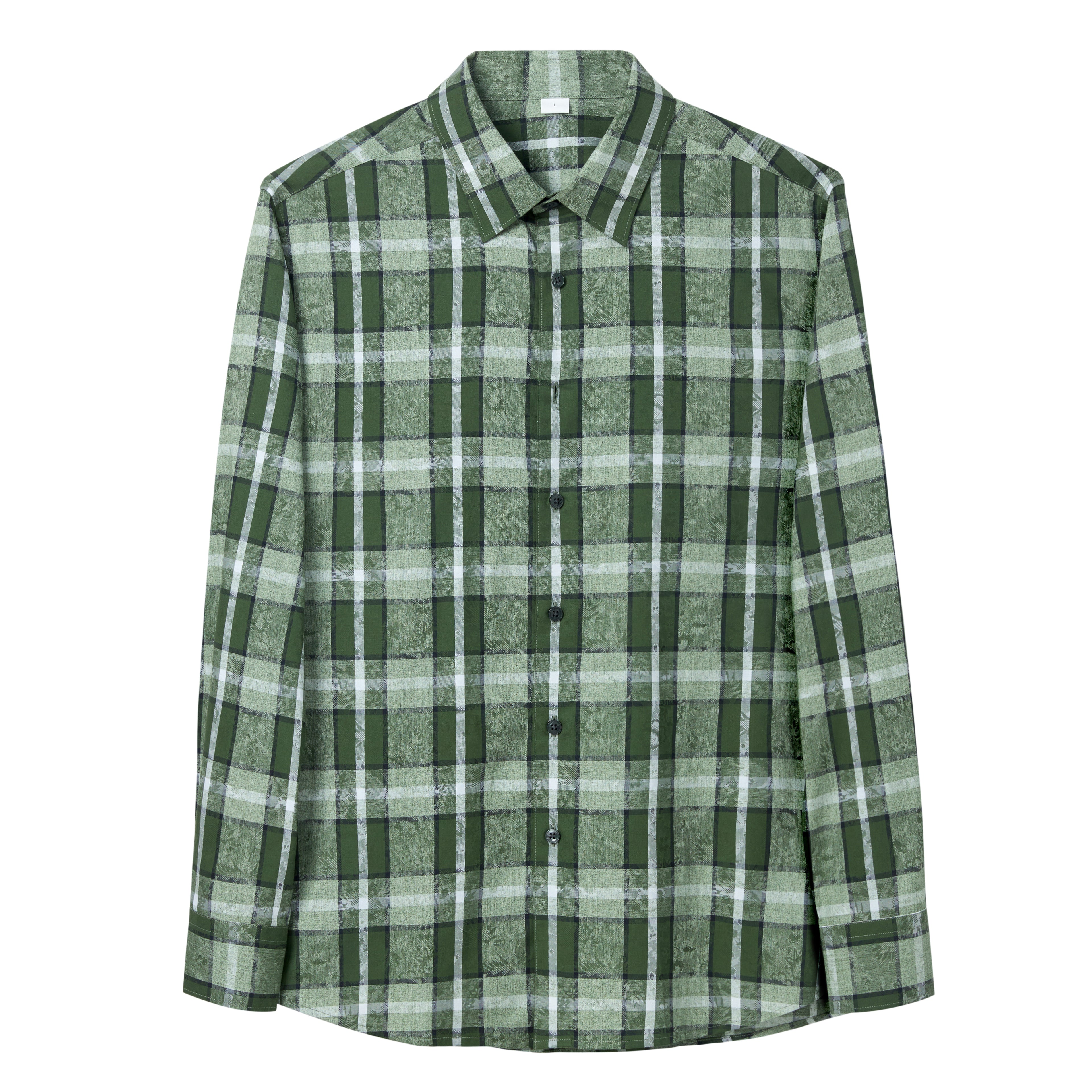 LETANG Premium Men's 100%Cotton Yarn-Dyed Jacquard Plaid Shirt