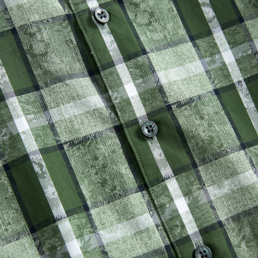 LETANG Premium Men's 100%Cotton Yarn-Dyed Jacquard Plaid Shirt