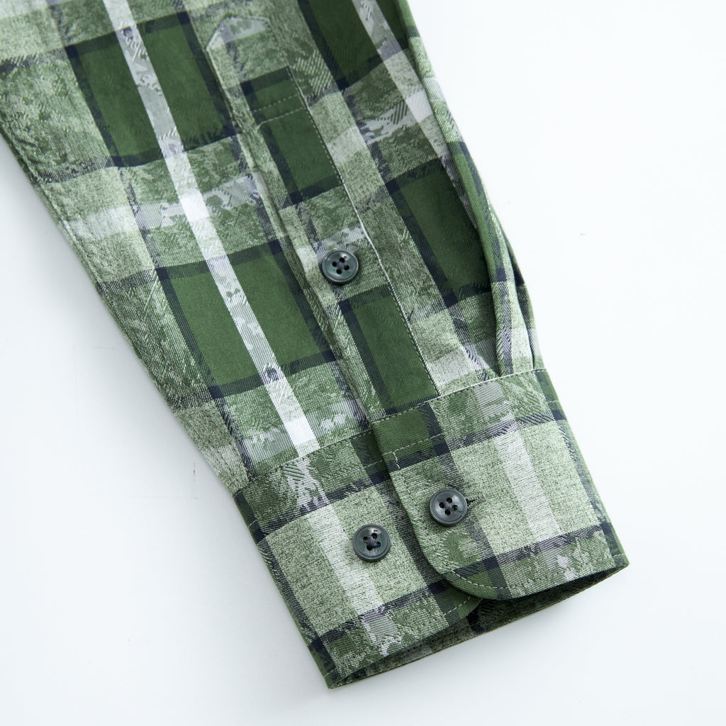 LETANG Premium Men's 100%Cotton Yarn-Dyed Jacquard Plaid Shirt