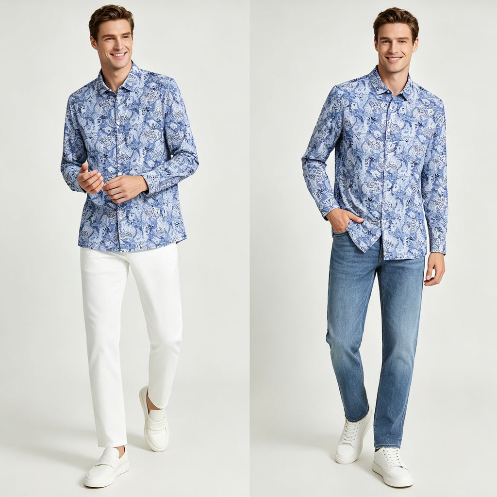 STFDESQ8056 Lengtang Printed Resort Style Shortsleeves Shirts