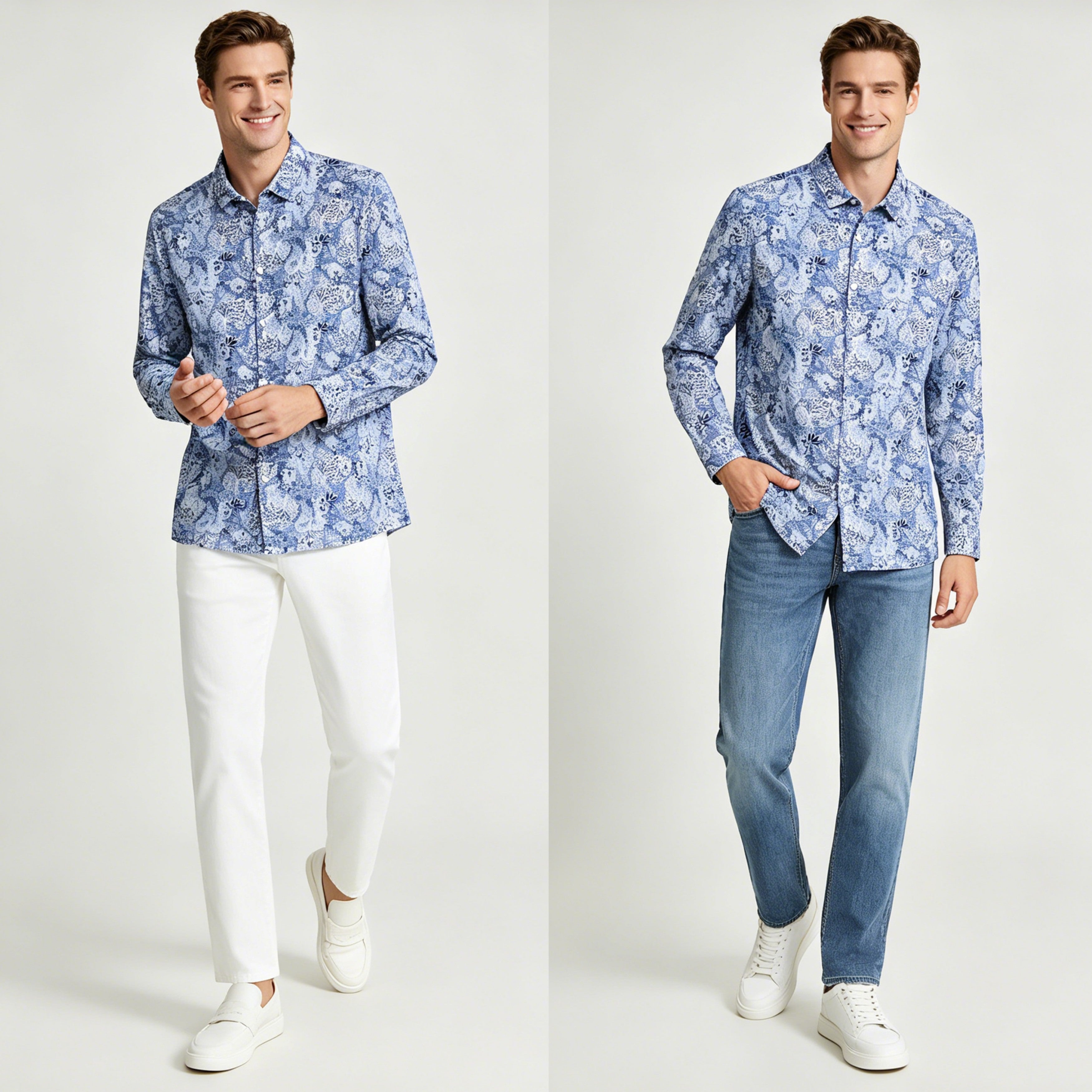 STFDESQ8056 Lengtang Printed Resort Style Shortsleeves Shirts