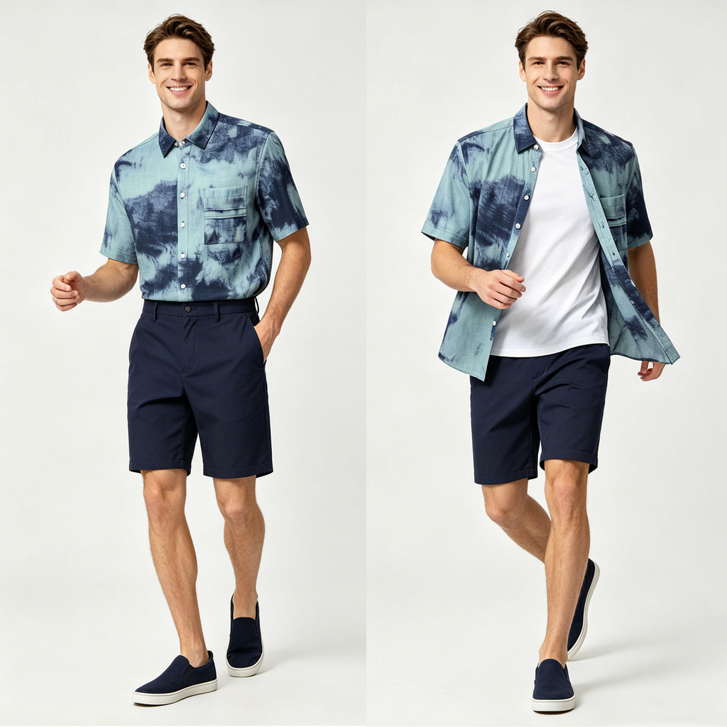STBKD85326 Lengtang Printed Resort Style Shortsleeves Shirts