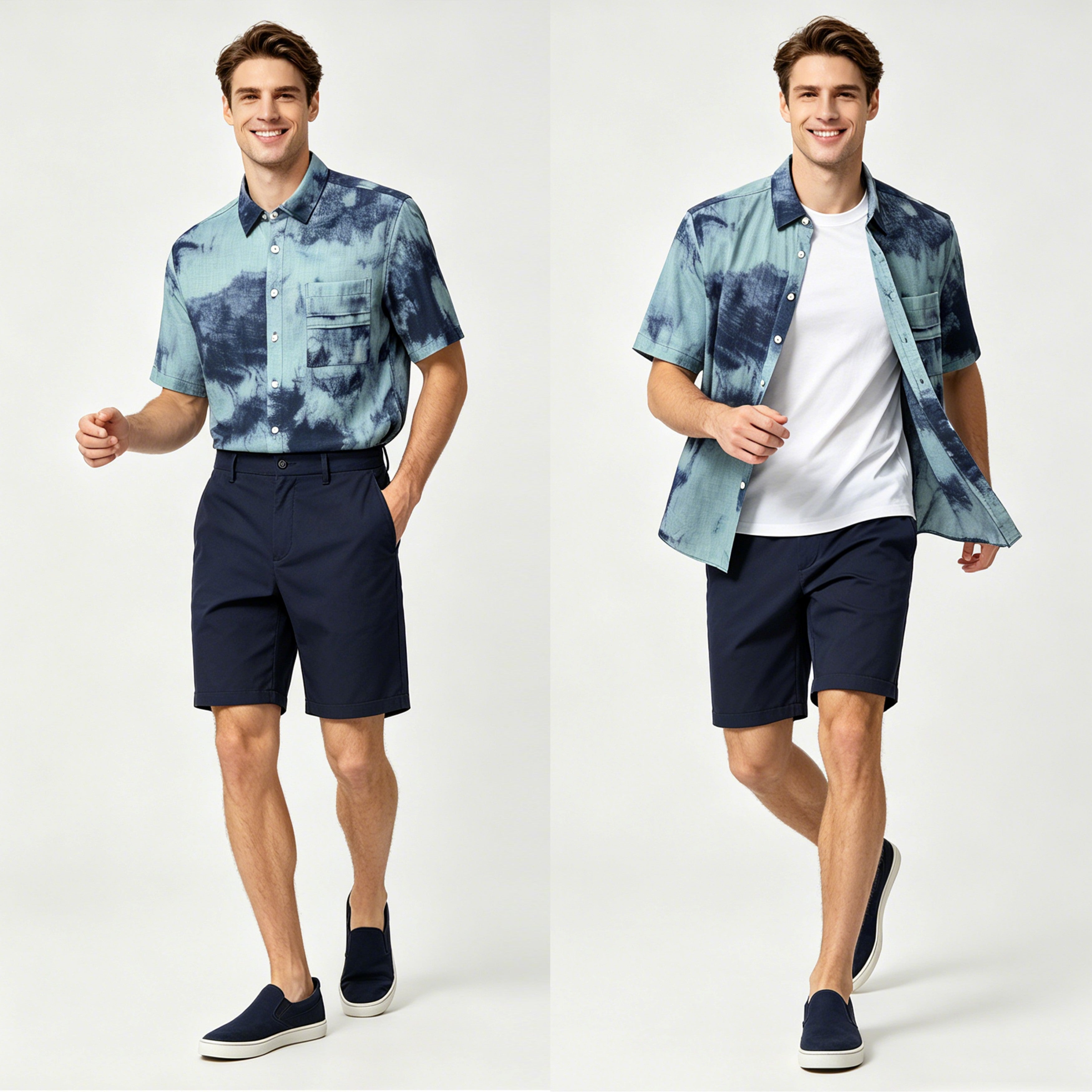 STBKD85326 Lengtang Printed Resort Style Shortsleeves Shirts