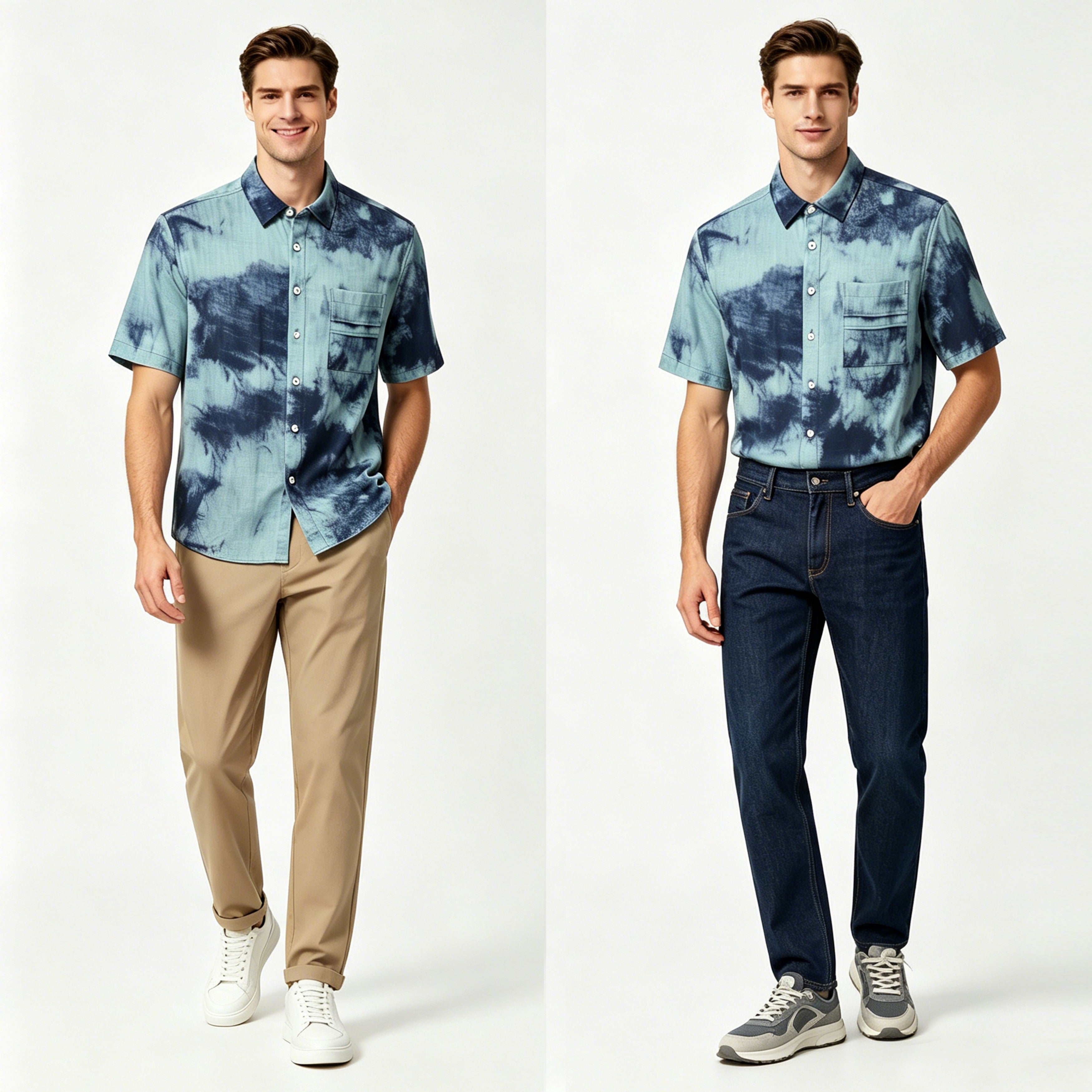 STBKD85326 Lengtang Printed Resort Style Shortsleeves Shirts