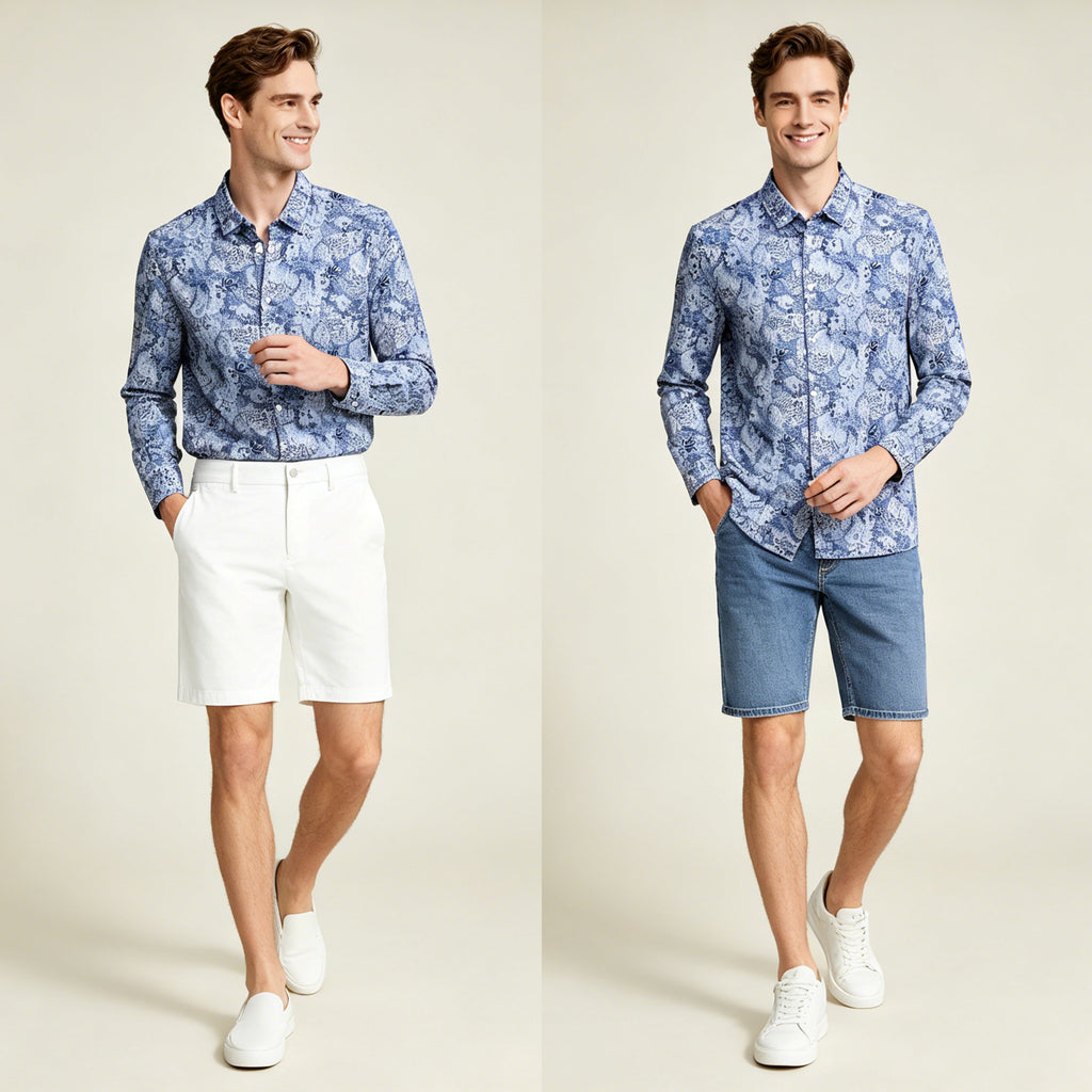 STFDESQ8056 Lengtang Printed Resort Style Shortsleeves Shirts