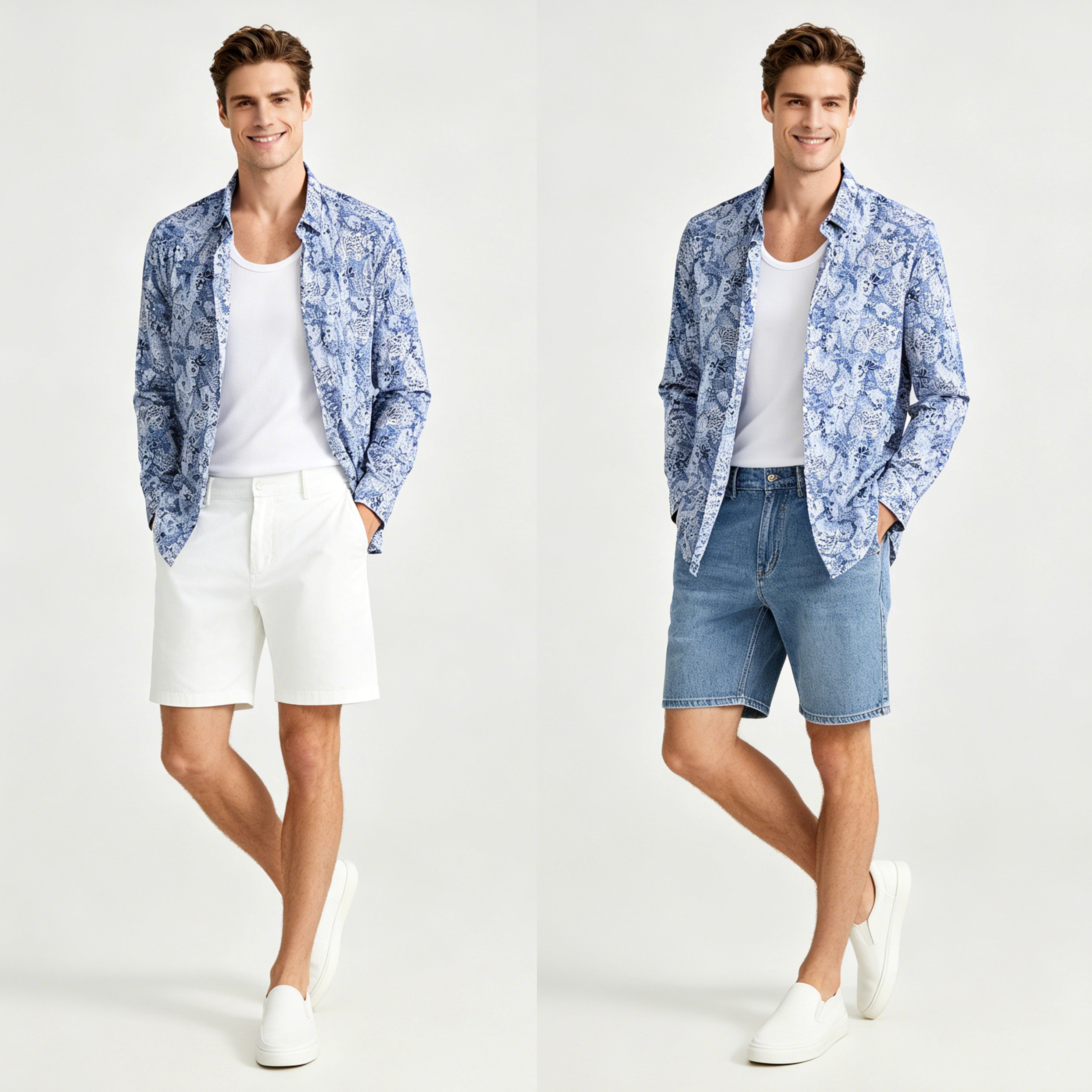 STFDESQ8056 Lengtang Printed Resort Style Shortsleeves Shirts